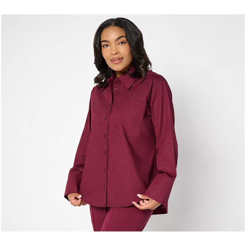 RM Studio x Rebecca Minkoff Wide Cuff Relaxed Poplin Shirt Wine, Small